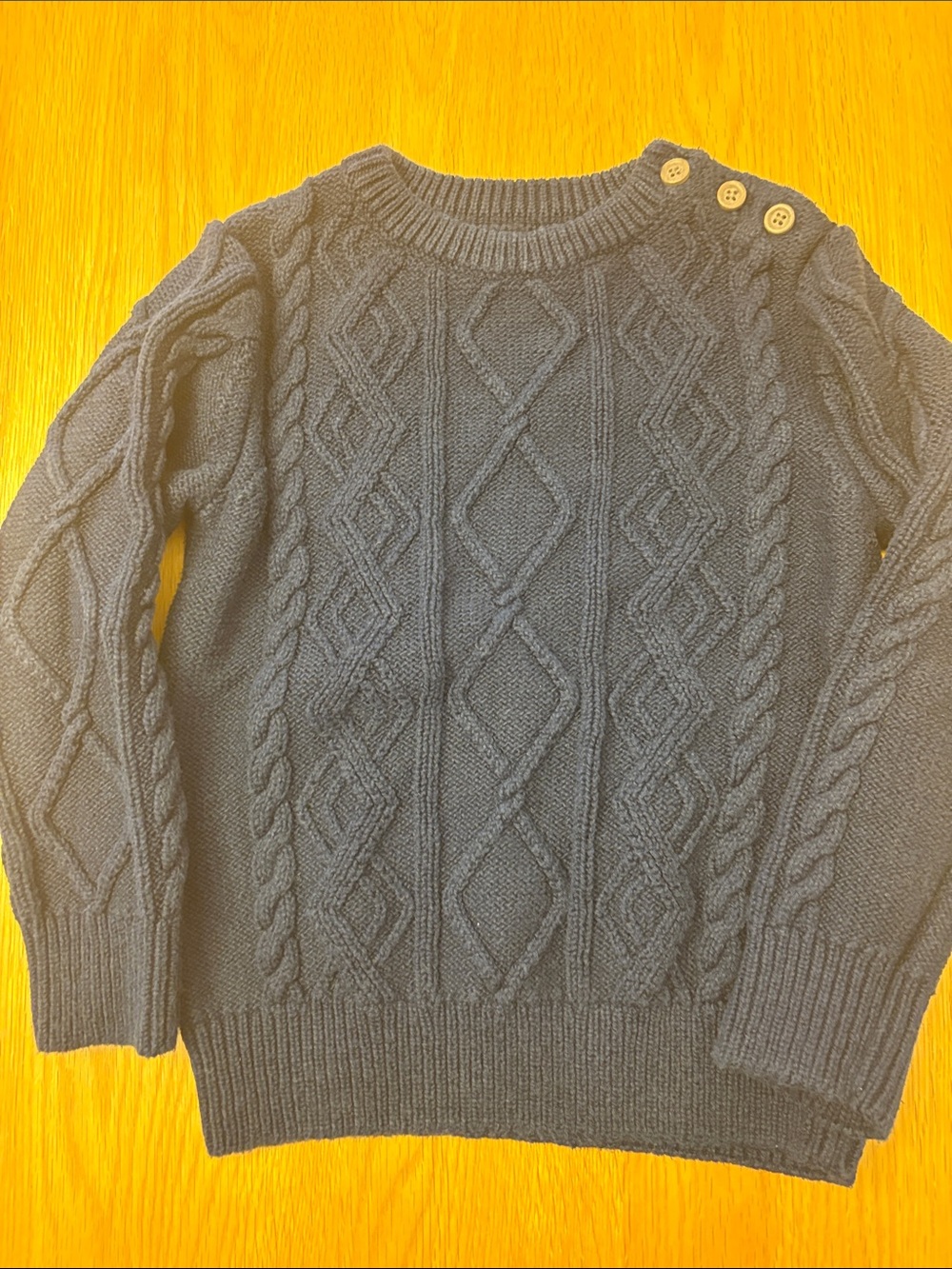 Boys Navy Cable-Knit Crewneck Sweater with Shoulder Buttons - size 3-4 years